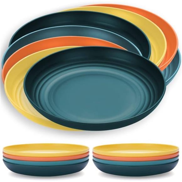 9 Inch Large Deep Plastic Plates 8 Pieces, Unbreakable And Reusable Light Weight - Picture 1 of 6